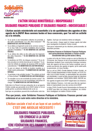 L’action sociale ministérielle : indispensable ! Solidaires Finances Publiques et Solidaires Finances : indissociables !