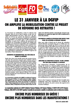 Tract intersyndical : Le 31 janvier à la DGFiP on amplifie la mobilisation contre le projet de réforme des retraites !