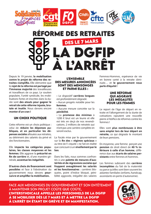 Tract intersyndical - Réforme des retraites : dès le 7 mars, la DGFiP à l'arrêt